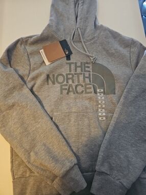 The North Face Womens Heather Gray Logo Pullover Hoodie Small New